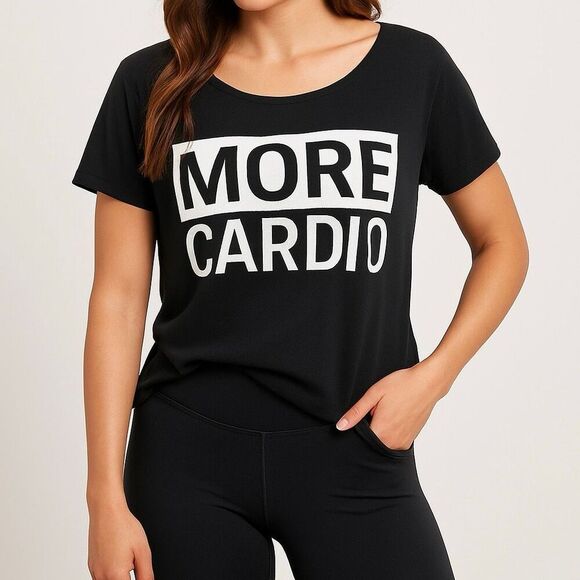 Domyos Black “More Cardio” Graphic Workout T-Shirt Women’s Small/Medium Activewe - Picture 2 of 5